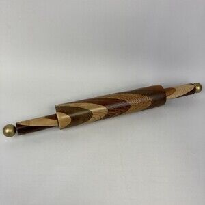 22" Rolling Pin Swirl Pattern Turned Layered Hard Wood Kitchen Decor Primitive